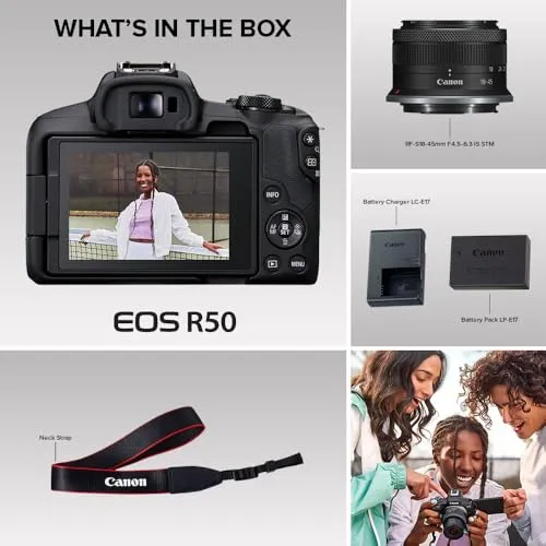 Canon EOS R50 Mirrorless RF-S18-45mm F4.5-6.3 is STM Lens Kit, 24.2 MP