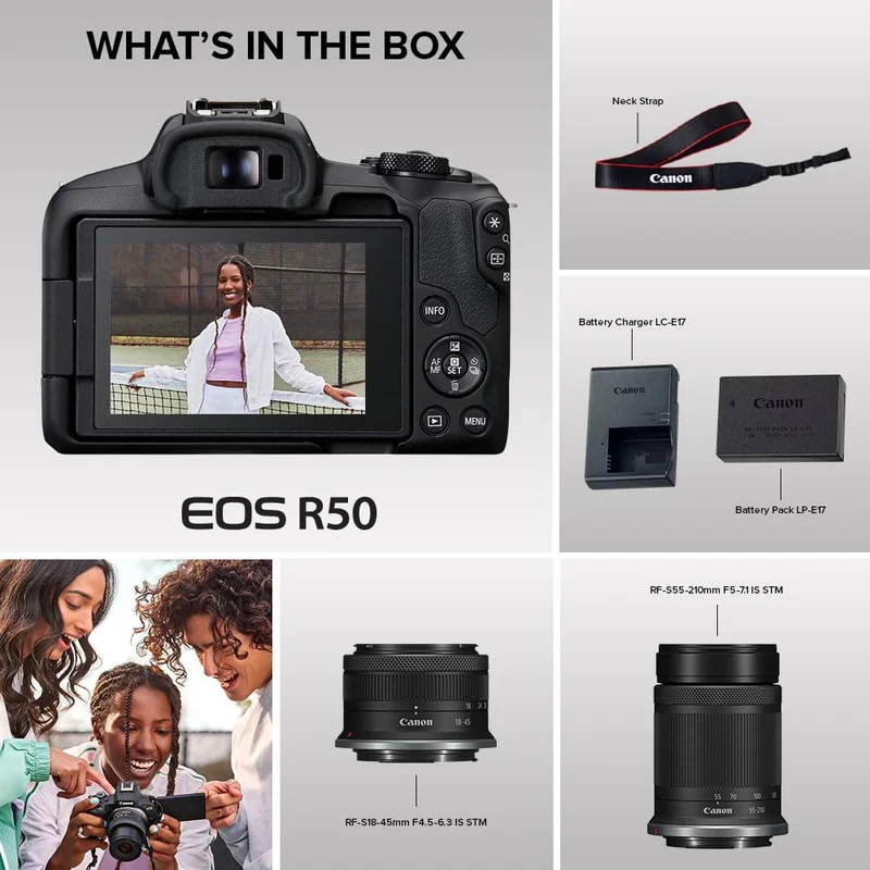 Canon EOS R50 Mirrorless RF-S18-45mm F4.5-6.3 is STM Lens Kit, 24.2 MP