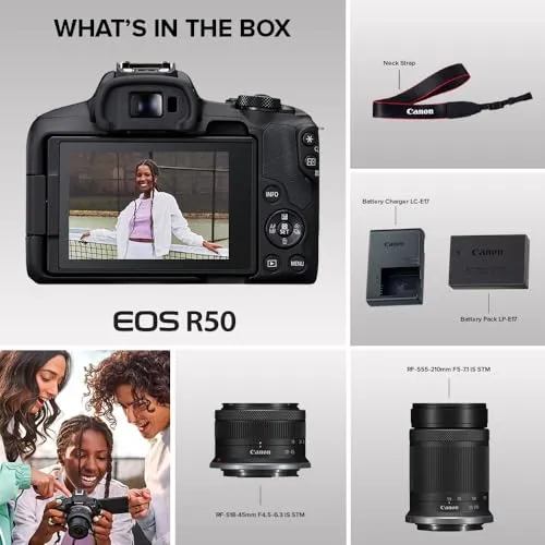 Canon EOS R50 Mirrorless RF-S18-45mm F4.5-6.3 is STM Lens Kit, 24.2 MP