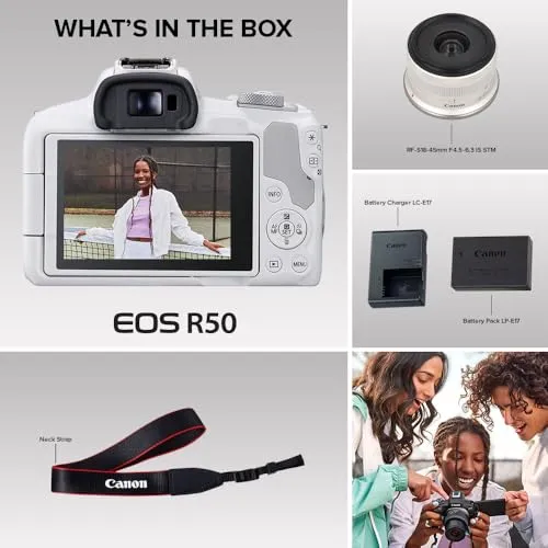 Canon EOS R50 Mirrorless RF-S18-45mm F4.5-6.3 is STM Lens Kit, 24.2 MP