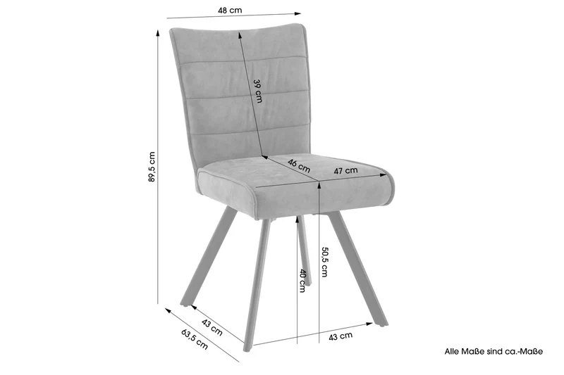 Stuhl 2-er Set ROBBIE / Bezug in anthrazit, Gestell in schwarz / 360° drehbar & Taschenfederkern / Esszimmerstuhl / Polsterstuhl / B 48 x H 89,5 x T 63,5 cm