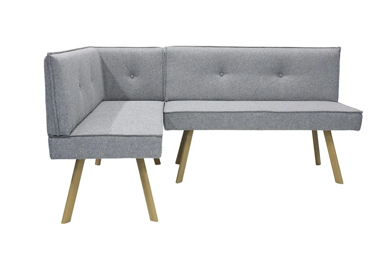 Eckbank OTTAWA, langer Schenkel links oder rechts, hellgrau, Eiche natur, umlaufender Keder und Zierknöpfe, Sitzbank, Eckbank, Maße: 183 x 129, H 88, T 56 oder 129 x 183, H 88, T 56 cm