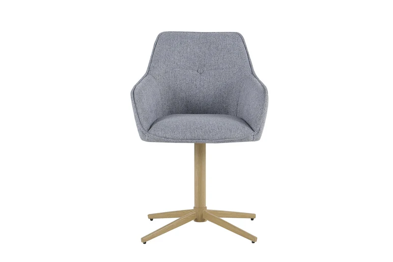 Stuhl 2er Set OTTAWA, Webstoff hellgrau, Metall eichefarbig, 360° drehbar mit Armlehnen, Esszimmerstuhl, Polsterstuhl, Maße: B 62, H 84,5, T 58 cm
