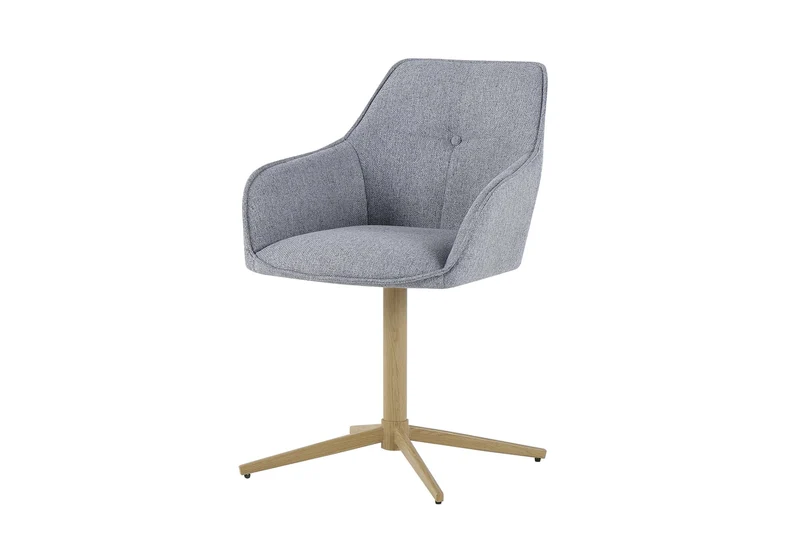 Stuhl 2er Set OTTAWA, Webstoff hellgrau, Metall eichefarbig, 360° drehbar mit Armlehnen, Esszimmerstuhl, Polsterstuhl, Maße: B 62, H 84,5, T 58 cm