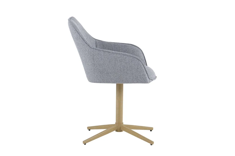 Stuhl 2er Set OTTAWA, Webstoff hellgrau, Metall eichefarbig, 360° drehbar mit Armlehnen, Esszimmerstuhl, Polsterstuhl, Maße: B 62, H 84,5, T 58 cm