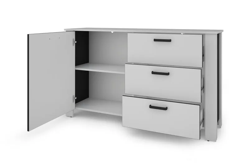 Sideboard FARO / Artisan Eiche (Eiche-Optik) oder weiß, Absetzung in schwarz / 1 Tür und 3 Schubkästen / verstellbare Einlegeböden / viel Stauraum / Kommode / Anrichte / Maße: B 140, H 84, T 40 cm
