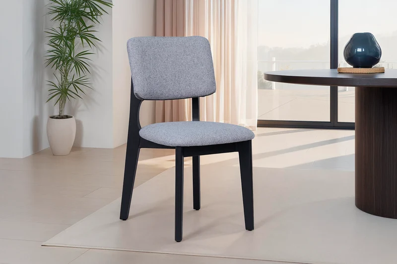 Esszimmerstuhl 2er Set ELSA / Webstoff beige oder grau / Gestell Massivholz schwarz / B 48, H 87, T 54 cm