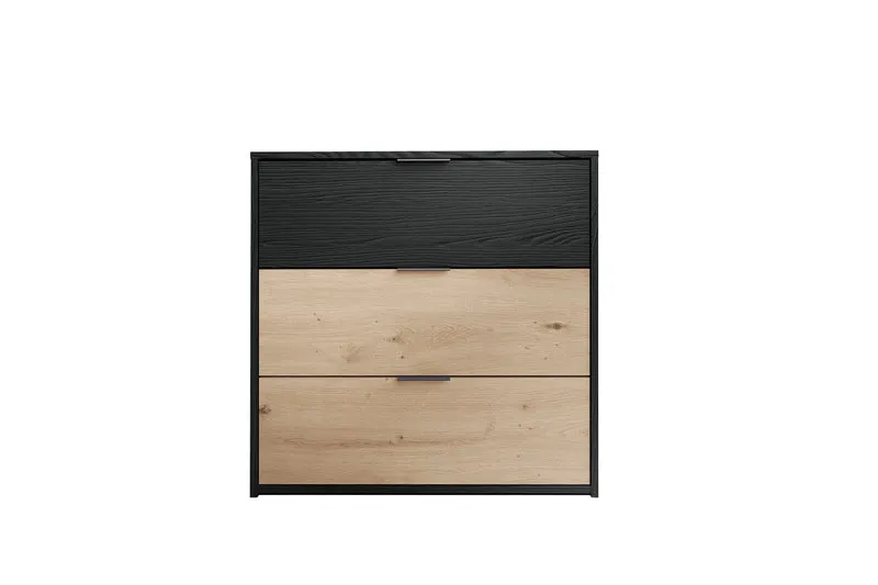 Kommode RIMINI / Melamin Eiche schwarz und Artisan Eiche / 3 Schubkästen / B 80, H 80, T 40 cm