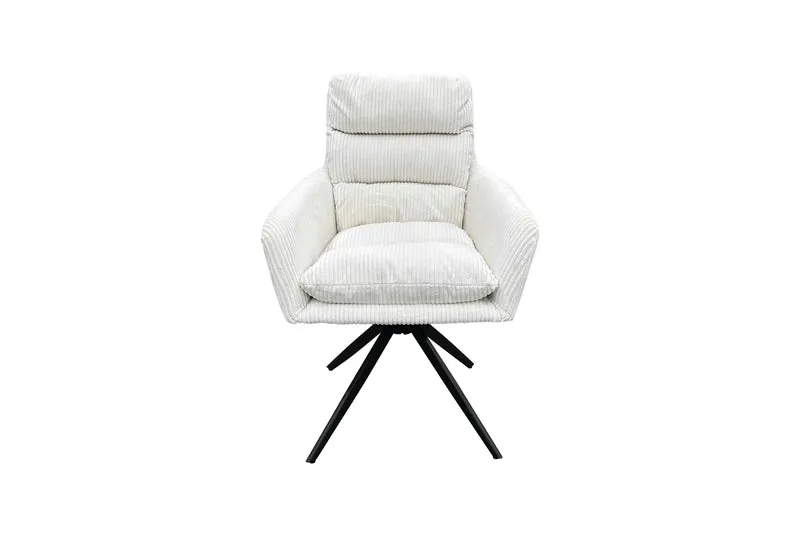Esszimmerstuhl 2er Set PURA / Grob-Cord dunkelgrau oder off-white / Gestell Metall schwarz matt / Sitzschale 360° drehbar / B 58, H 74, T 60 cm