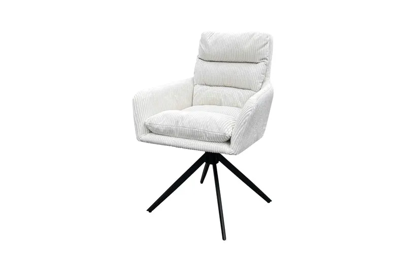 Esszimmerstuhl 2er Set PURA / Grob-Cord dunkelgrau oder off-white / Gestell Metall schwarz matt / Sitzschale 360° drehbar / B 58, H 74, T 60 cm