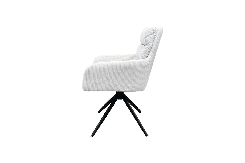 Esszimmerstuhl 2er Set PURA / Grob-Cord dunkelgrau oder off-white / Gestell Metall schwarz matt / Sitzschale 360° drehbar / B 58, H 74, T 60 cm