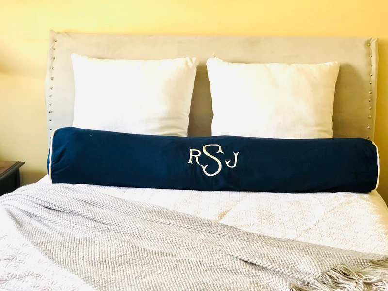 Monogram Neckroll Pillow, White Bolster Pillowcover, Personalized baby Gifts