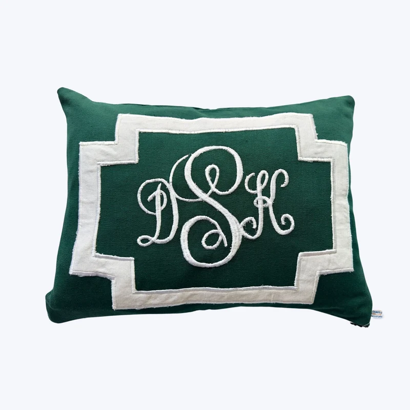 Green Long Lumbar Pillow, Monogrammed Custom Cushion Cover, Green Home Decor, Gifts for Birthday