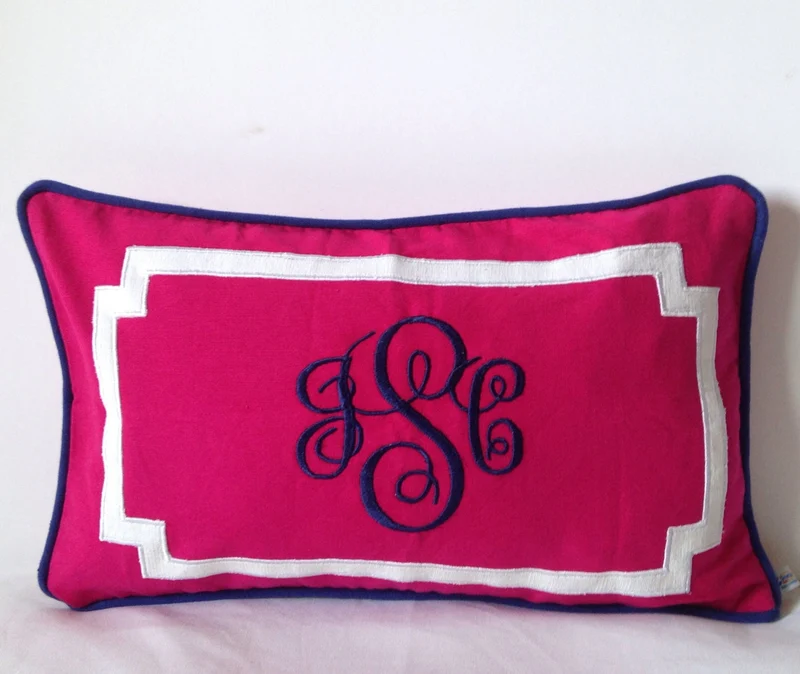 Monogram Embroidered Personalized Modern Lumbar Pillows for Graduation Preppy Room Decor Gift for Her