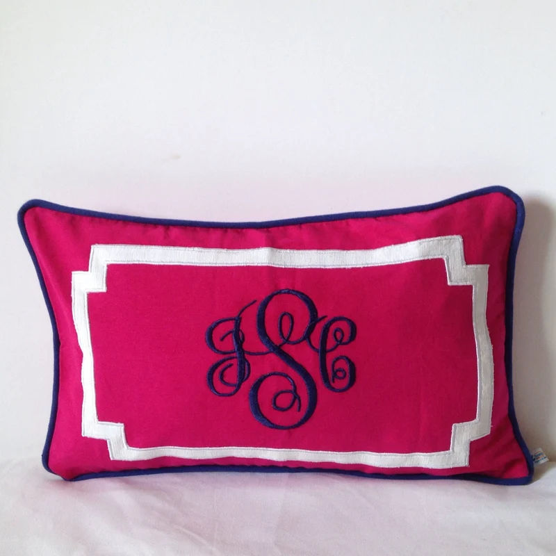 Monogram Embroidered Personalized Modern Lumbar Pillows for Graduation Preppy Room Decor Gift for Her