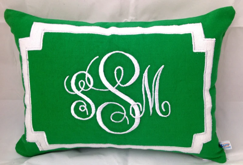 Green Lumbar Monogram Pillow covers, Green Accent Sofa Pillows, Green Couch pillows, Green Decorative Throw Pillows
