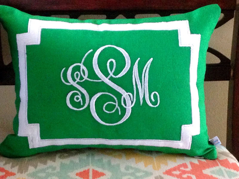 Green Lumbar Monogram Pillow covers, Green Accent Sofa Pillows, Green Couch pillows, Green Decorative Throw Pillows