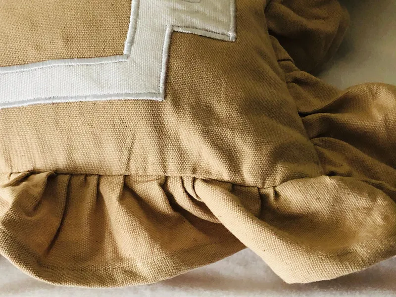 Long Monogrammed Pillows, Monogrammed Ruffle Beige Bed Decor