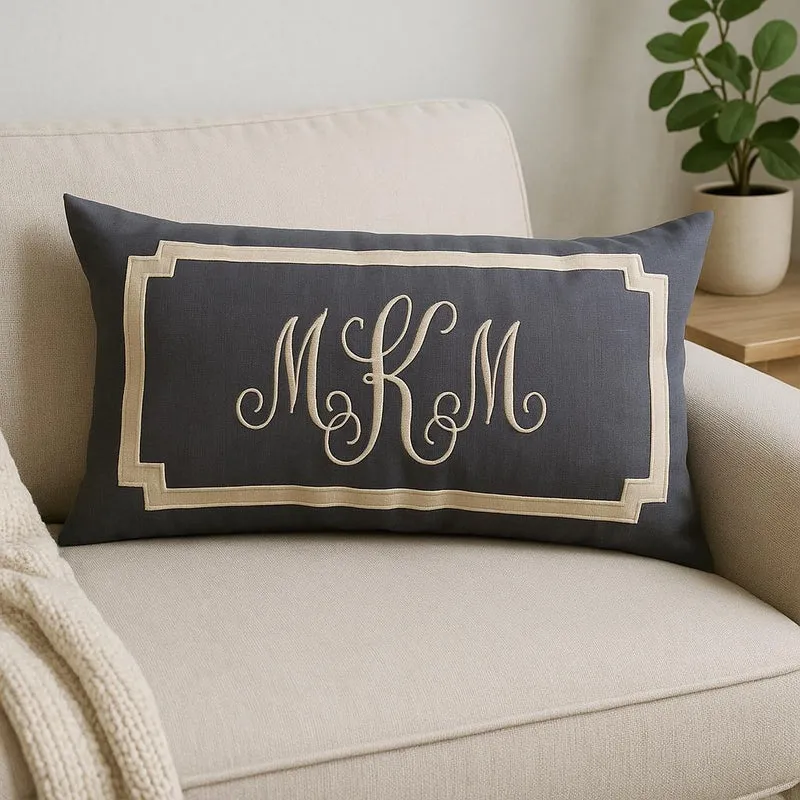Lumbar Monogrammed Pillow Decorative Gray Throw Pillows, Monogram Throw Pillows, Couple Anniversary Gift