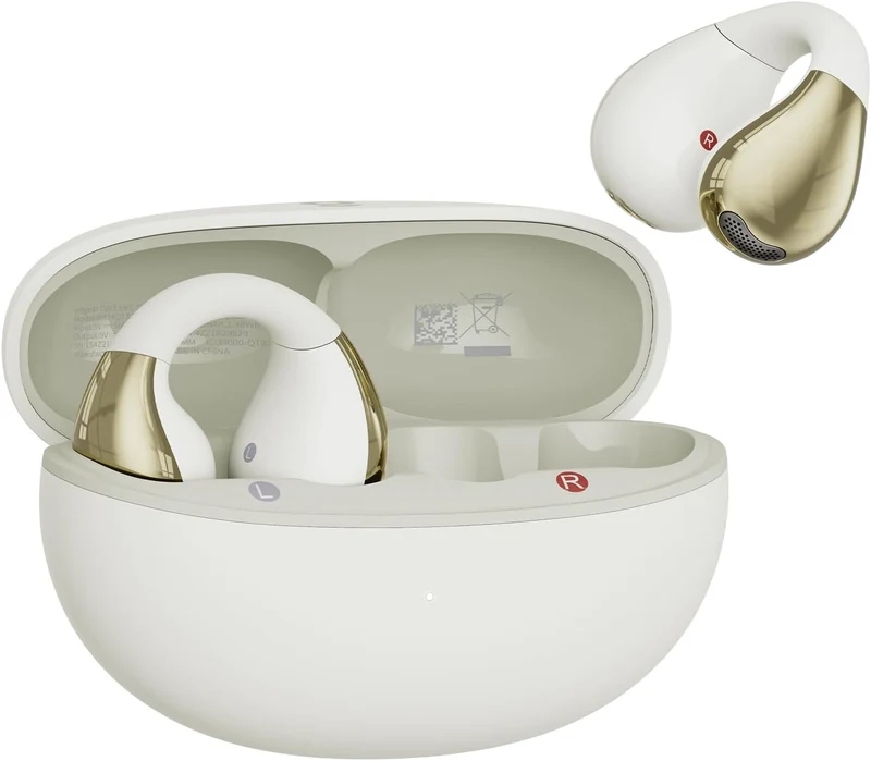 Open-Ear Earbuds, Clip-On Headphones, Lightweight Comfort Wireless Earbuds, 26H Playtime Bluetooth 5.4 Headphones, Clear Calls with 2 Microphones for Sport, Workout(White)