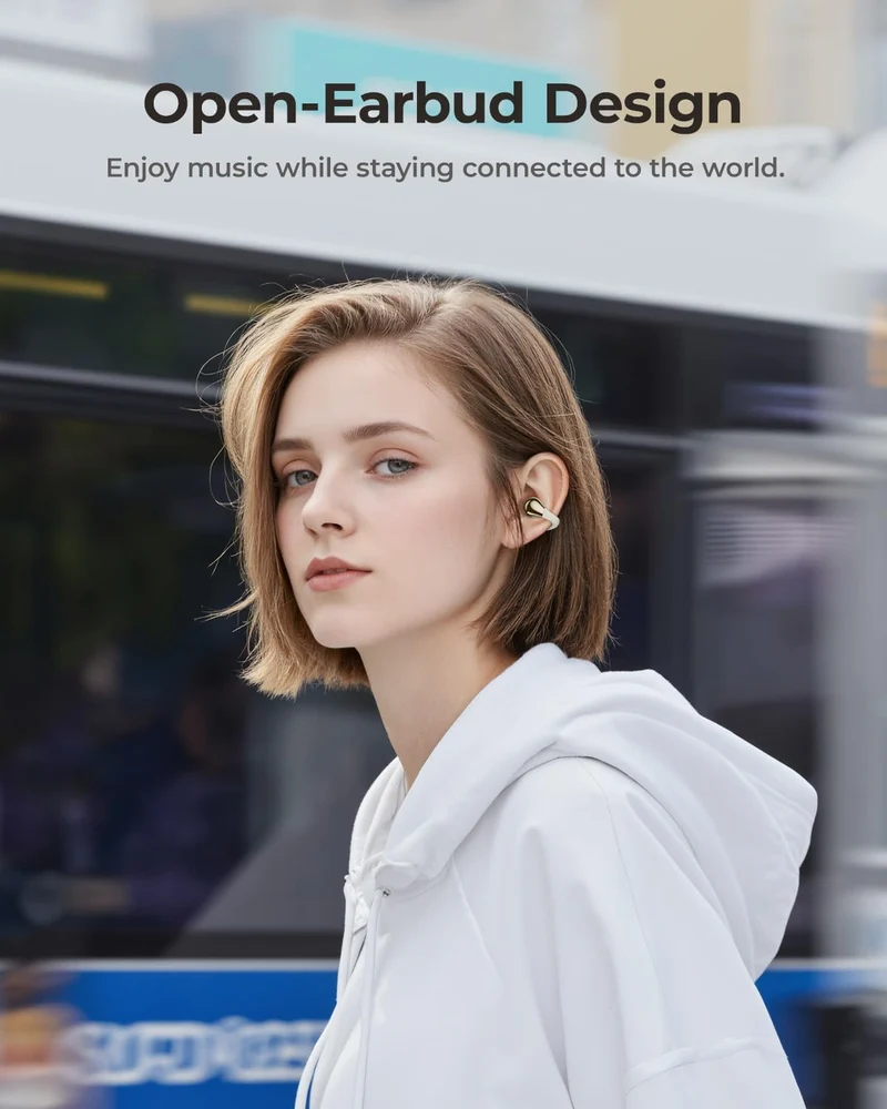 Open-Ear Earbuds, Clip-On Headphones, Lightweight Comfort Wireless Earbuds, 26H Playtime Bluetooth 5.4 Headphones, Clear Calls with 2 Microphones for Sport, Workout(White)