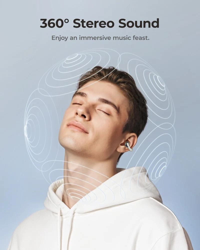 Open-Ear Earbuds, Clip-On Headphones, Lightweight Comfort Wireless Earbuds, 26H Playtime Bluetooth 5.4 Headphones, Clear Calls with 2 Microphones for Sport, Workout(White)