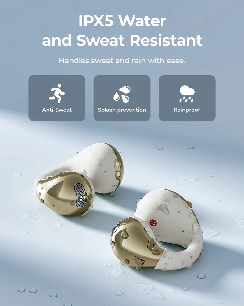 Open-Ear Earbuds, Clip-On Headphones, Lightweight Comfort Wireless Earbuds, 26H Playtime Bluetooth 5.4 Headphones, Clear Calls with 2 Microphones for Sport, Workout(White)