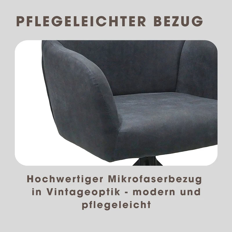 Esszimmerstuhl 2er Set MONTREAL, 360° drehbar mit Ziernaht im Rücken, Bezug in anthrazit, Gestell in schwarz, Küchenstuhl, Maße: B 57, H 81, T 58 cm