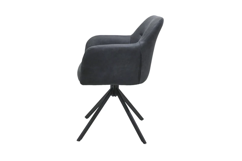 Esszimmerstuhl 2er Set MONTREAL, 360° drehbar mit Ziernaht im Rücken, Bezug in anthrazit, Gestell in schwarz, Küchenstuhl, Maße: B 57, H 81, T 58 cm