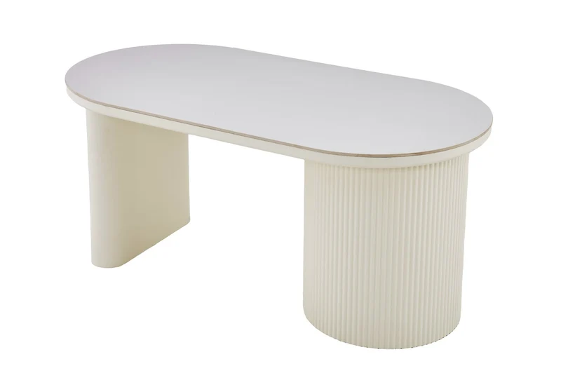 Esstisch oval KAVALA 180x90 oder 200x100 cm, Säulentisch in Riffel-Optik, Tischplatte Sinter Stone Keramikoptik creme oder Travertine, moderner Küchentisch für 4 Personen
