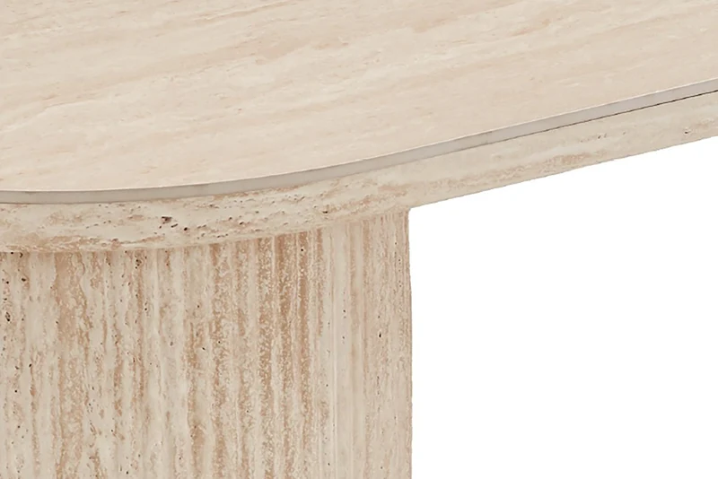 Esstisch oval KAVALA 180x90 oder 200x100 cm, Säulentisch in Riffel-Optik, Tischplatte Sinter Stone Keramikoptik creme oder Travertine, moderner Küchentisch für 4 Personen