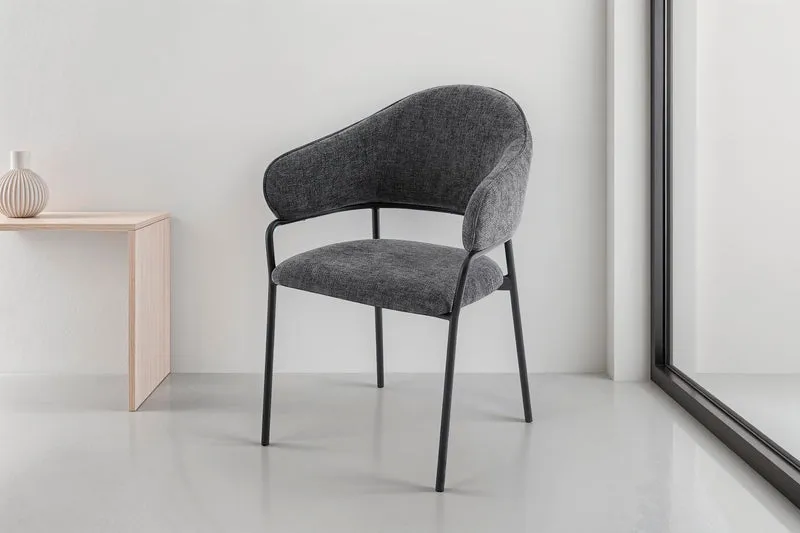 Stuhl 2-er Set CURVE / Webstoffbezug in dunkelgrau, dunkelgrün oder taupe, Gestell in schwarz / Esszimmerstuhl / Küchenstuhl / Maße: B 60 x H 86 x T 58 cm