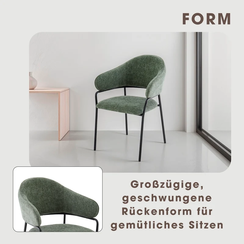 Stuhl 2-er Set CURVE / Webstoffbezug in dunkelgrau, dunkelgrün oder taupe, Gestell in schwarz / Esszimmerstuhl / Küchenstuhl / Maße: B 60 x H 86 x T 58 cm