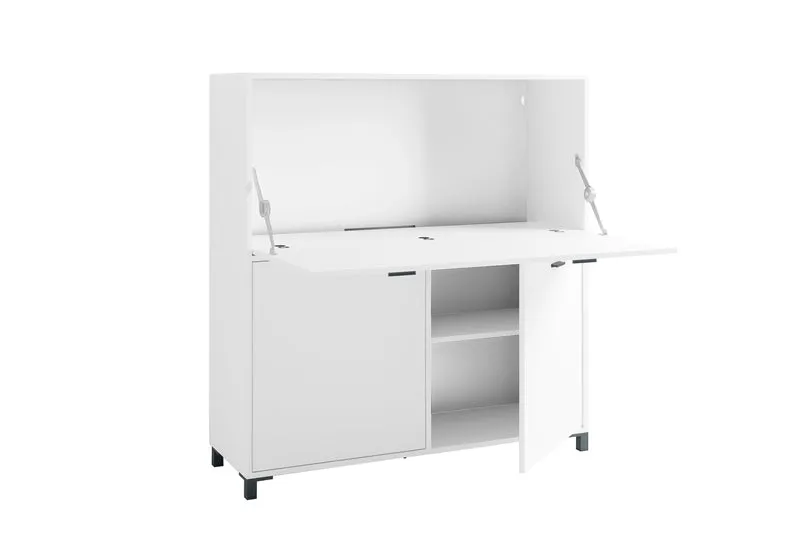 Sekretär MONTANA / Sekretär matt weiß oder Artisan Eiche (Eiche-Optik) / Office-Schrank mit 1 Klappe und 2 Türen / schwarze Griffe / B 120, H 127, T 40 cm