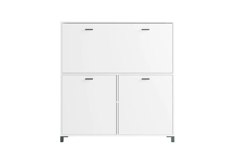 Sekretär MONTANA / Sekretär matt weiß oder Artisan Eiche (Eiche-Optik) / Office-Schrank mit 1 Klappe und 2 Türen / schwarze Griffe / B 120, H 127, T 40 cm