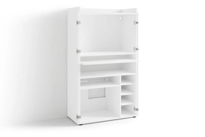 Sekretär JANNE / Sekretär matt weiß oder Artisan Eiche (Eiche-Optik) / Office-Schrank mit 2 Türen / platzsparend / Grifflos / B 80, H 141, T 40 cm