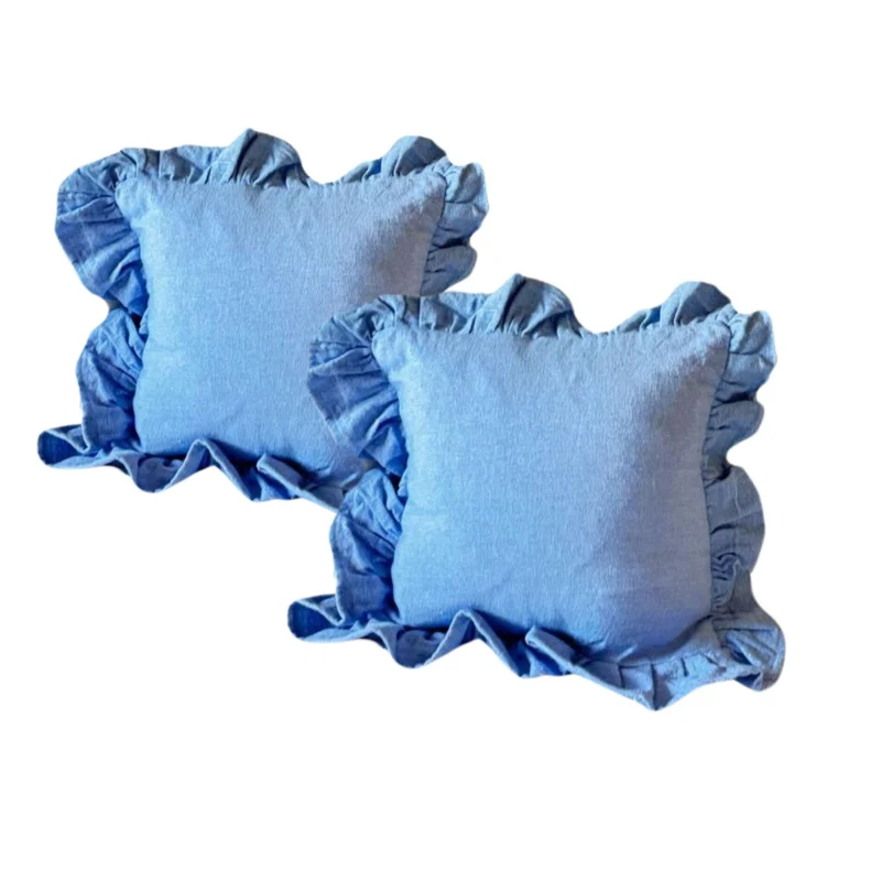 Blue Decorative Ruffled Accent Throw Pillow Blue Kids Bedroom Vintage Style Home Decor