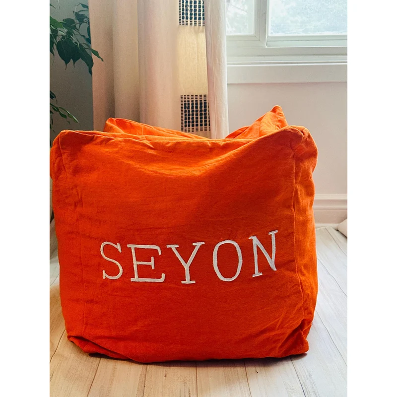 Monogram Furniture, Square Pouf Ottoman Cover, Colorful & Cozy Kids Poufs Orange Berdoom Decor for Kids,