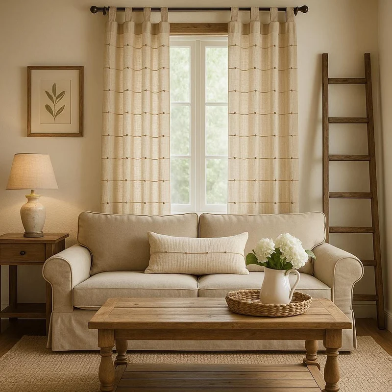 Handmade Cotton Curtain Panels, Tab Top, Farmhouse Style (2 panels)