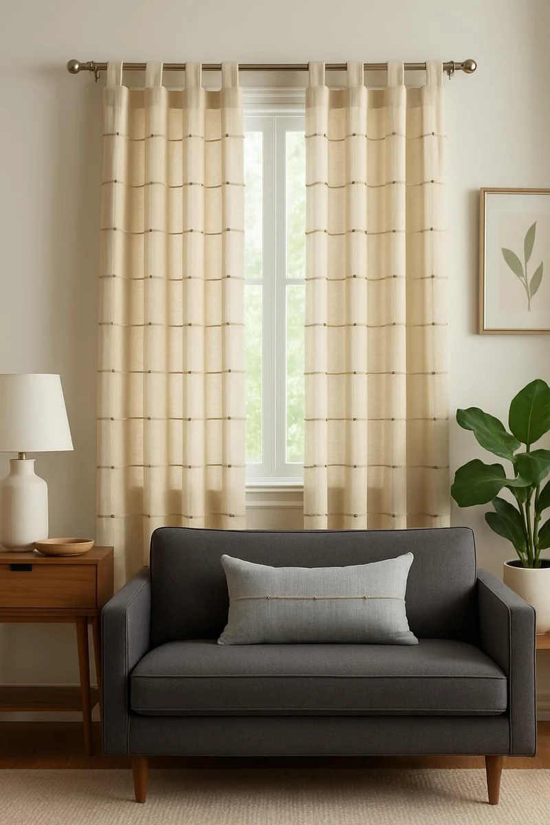 Handmade Cotton Curtain Panels, Tab Top, Farmhouse Style (2 panels)