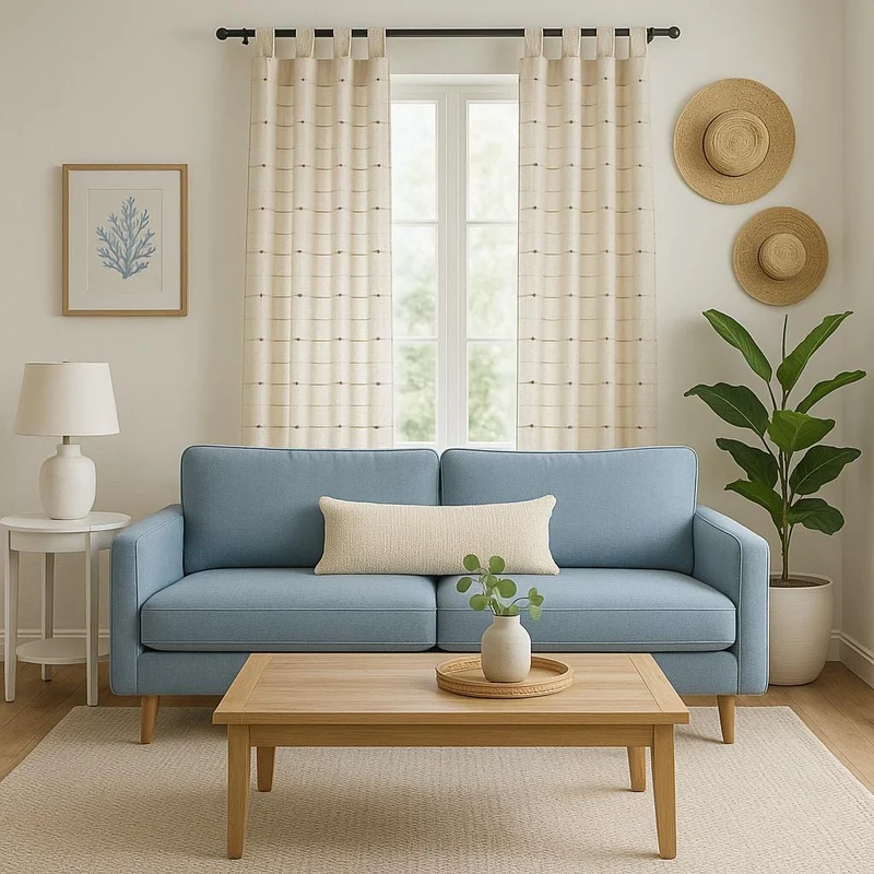 Handmade Cotton Curtain Panels, Tab Top, Farmhouse Style (2 panels)