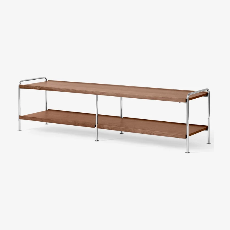 Meuble TV en acier chrome et noyer laqué 162x38x42cm Alima NDS4 - &tradition