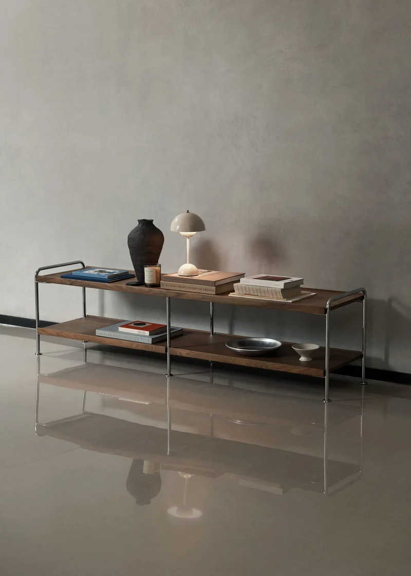 Meuble TV en acier chrome et noyer laqué 162x38x42cm Alima NDS4 - &tradition