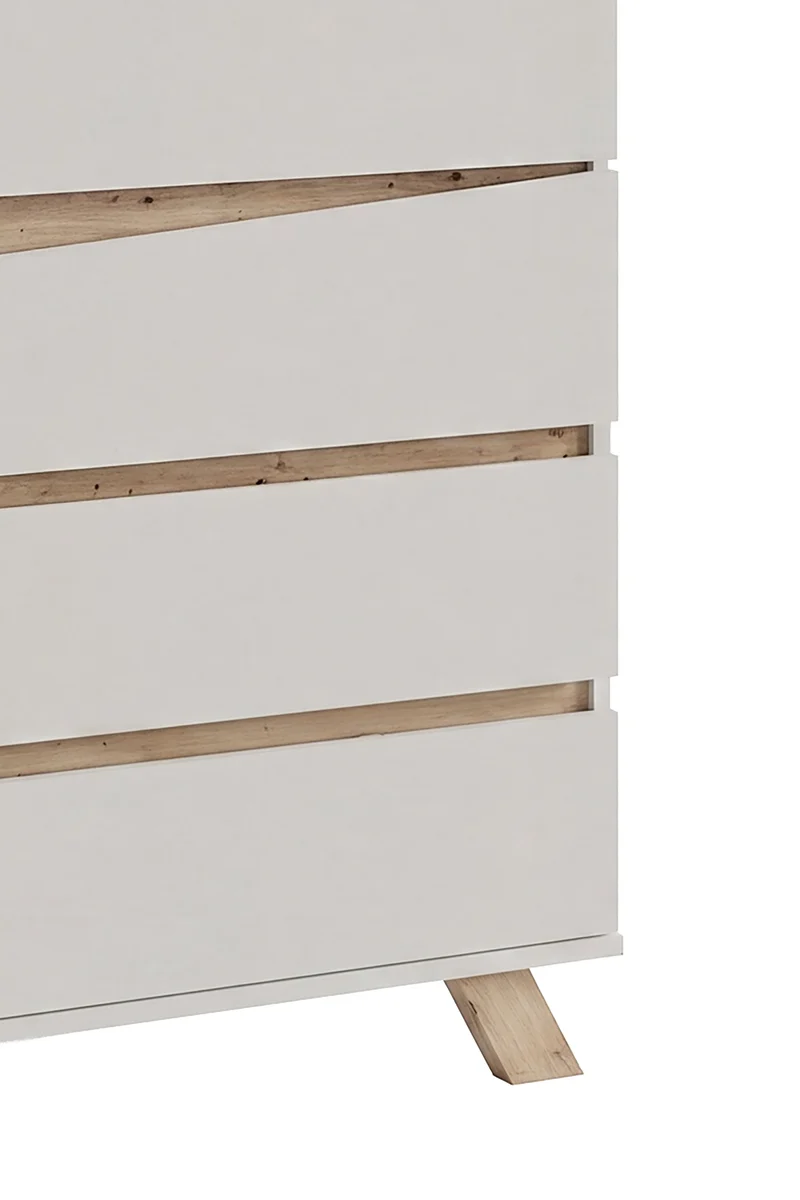 Sekretär VALENTIN / Sekretär matt weiß mit Absetzung in Eiche-Optik / Office-Schrank mit 1 Tür und 3 Schubkästen / Scandi-Style / Grifflos / B 120, H 127, T 38 cm