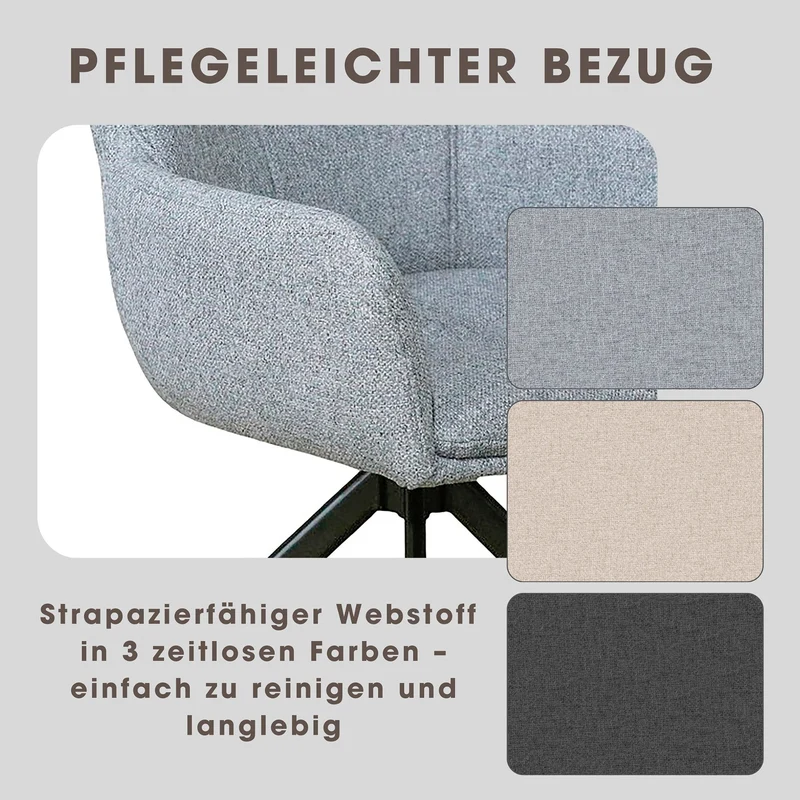 Esszimmerstuhl 2er Set HAMILTON drehbar 360 Grad, Webstoff dunkelgrau, hellgrau oder taupe, Metallgestell schwarz, Küchenstuhl mit Armlehnen, Maße: B 57, H 90, T 63 cm