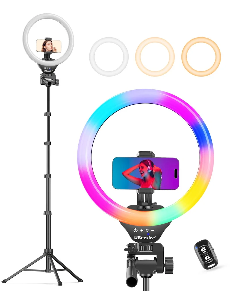 UBeesize 12'' Selfie Ring Light with 62’’ Tripod Stand for Video Recording