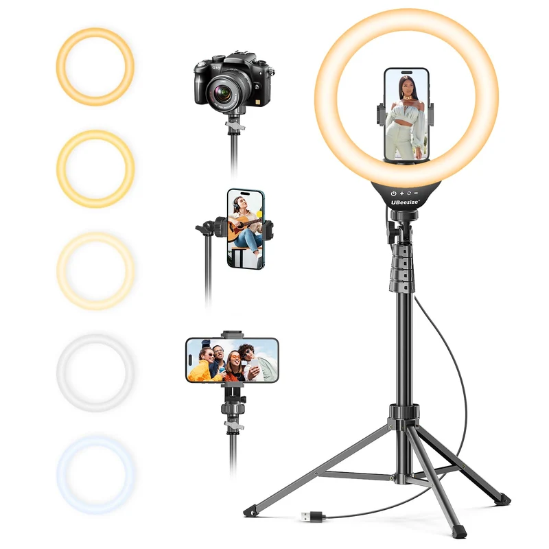 UBeesize 12'' Selfie Ring Light with 62’’ Tripod Stand for Video Recording