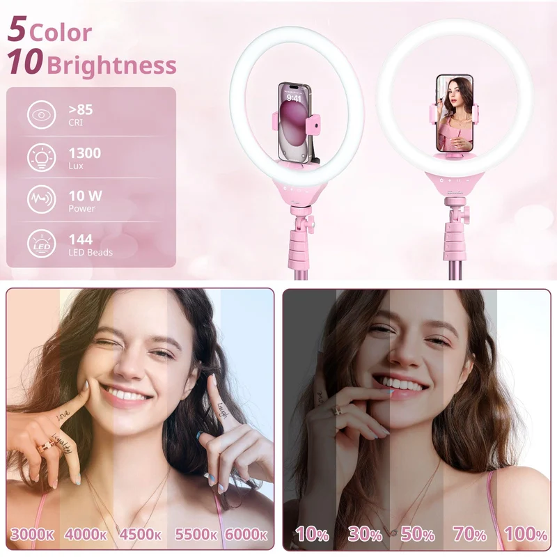 UBeesize 12'' Selfie Ring Light with 62’’ Tripod Stand for Video Recording