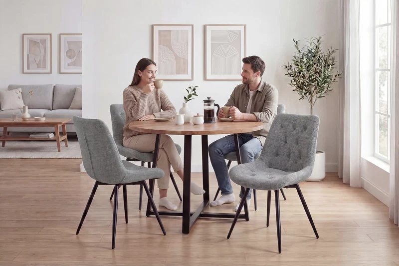Stuhl 2-er Set ARAGON / Bezug in grau oder taupe, Gestell in schwarz / 360° drehbar / wasserabweisend & Pet Friendly / Esszimmerstuhl / Polsterstuhl / B 47,5 x H 84,5 x T 62,5 cm