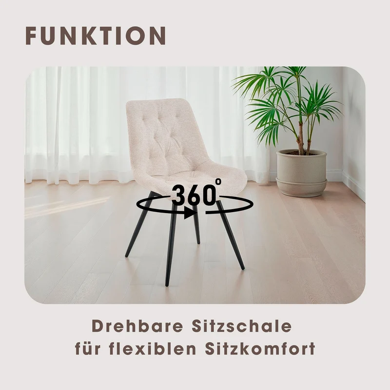 Stuhl 2-er Set ARAGON / Bezug in grau oder taupe, Gestell in schwarz / 360° drehbar / wasserabweisend & Pet Friendly / Esszimmerstuhl / Polsterstuhl / B 47,5 x H 84,5 x T 62,5 cm